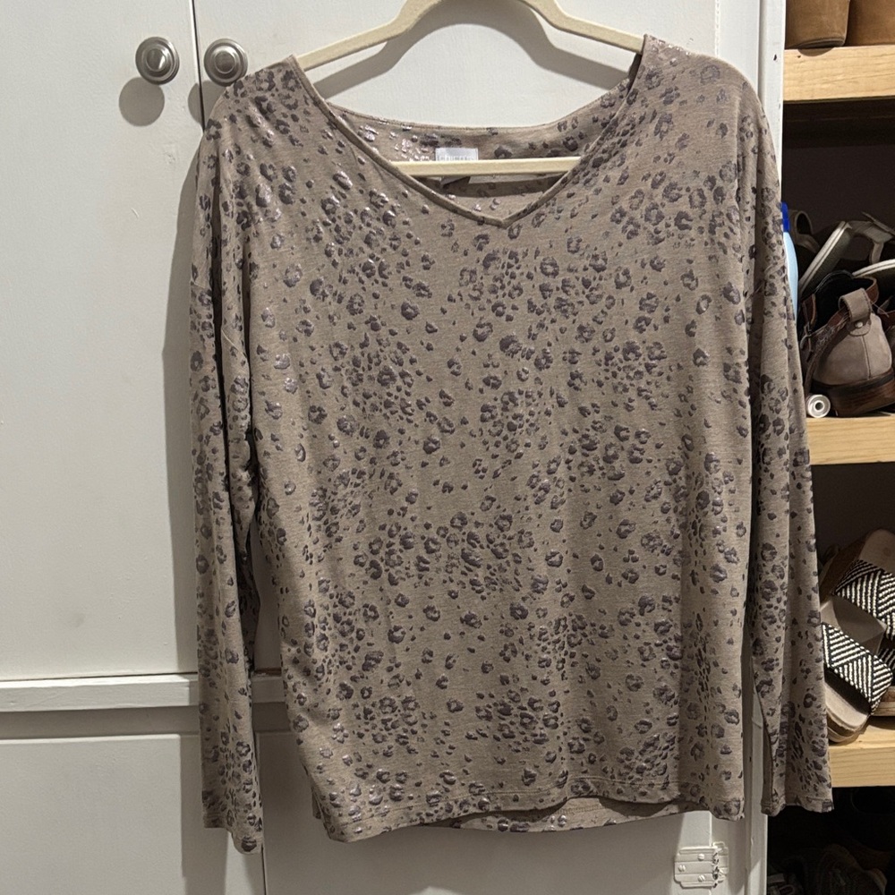 Chico's Taupe Animal Print V-Neck Blouse
